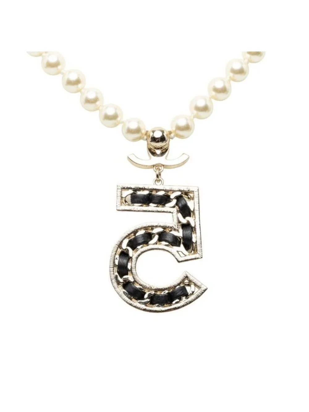 Chanel CC Logo Necklace Gold Black Plated Faux Pearl Rhinestone